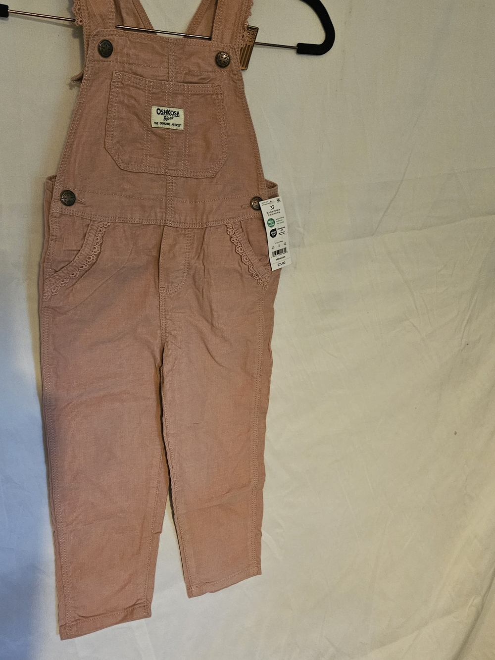 #31 OshKosh B'gosh Dusty Pink Corduroy Lace-Trim Overalls